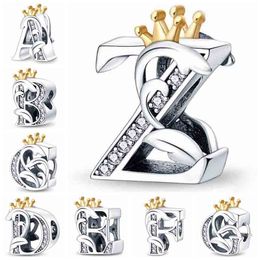 Hot Sale 925 Sterling Silver Letter charms 26 letters Series Amulet Beads Original fits Pando Bracelet Women's DIY Jewellery Pendant Gift