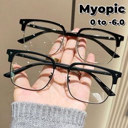 Sunglasses Retro Metal Half-frame Myopia Glasses Male Simple Anti-blue Light Near Sight Eyewear High-definition Eye Protection