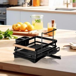 Kitchen Storage Dish Drying Rack Space Saving Organiser With Utensil Holder Household Tableware Drain Tool