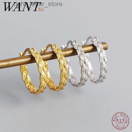 Stud WANTME 925 Sterling Silver Punk Classic Hand Made Woven Twist Hoop Earrings for Women Minimalist Rock Gold Plated Men Jewelry YQ231211