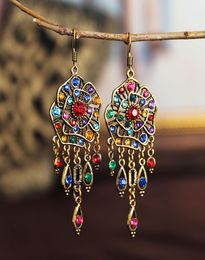 S1467 Bohemian Fashion Jewellery Vintage Earrings Women039s Rhinstone Hollowed Dangle Tassels Earrings6100584