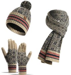 Fashion designer beanie scarf gloves set 3 Colours knitted warm beanies poms high quality lady women caps winter autumn4989958