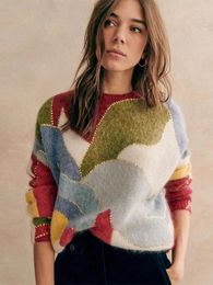 Women's Sweaters 2023 Autumn Winter Colourful Patchwork Sequin Sweater Women Long Sleeve O-neck Knit Pullovers Fashion Female Street Loose