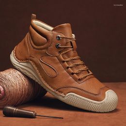 Boots Men Ankle Autumn Winter 2023 Outdoor Non-slip Hiking Shoes Microfiber Leather Optional Plush Warm Casual