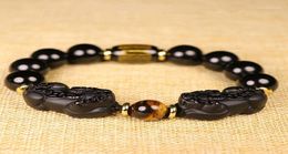 Natural Black Obsidian Bracelet Tiger Eye Stone Double Pixiu 10 12 14 16 mm Lucky Brave Troops Women Men Jewelry Drop 13331447