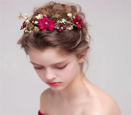 Vintage Wedding Bridal Tiara Burgundy Flower Crown Headband Rhinestone Hair Accessories Jewellery Headpiece Jewellery Rose Party Headd1382162