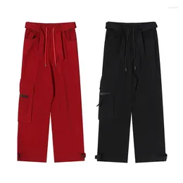 Men's Pants 2023 American Retro Hip Hop Red Overalls Women's Fall High Street Design Sense Straight Leg Wide Casual Trend