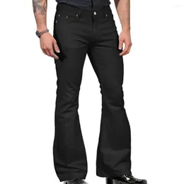 Men's Jeans Stylish Men Flared Trousers Vintage Bell Bottom Wide Leg Solid Colour Stretchy Slim Fit Mid-rise For Fashionable