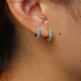 Stud 10mm Mini turquoises Vermeil 925 sterling silver hoop earring Gold filled multi piercing blue stone small hoop YQ231211