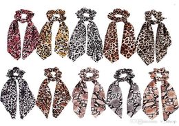 Women Girl Elastic Hairbands Scrunchie Streamer Scrunchies Leopard print Chiffon Turban Ponytail Holder Hair Ties Bow Streamers Ri3519345