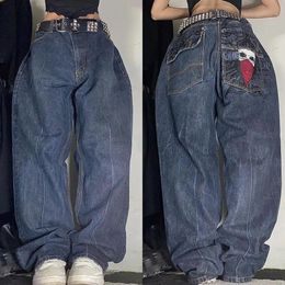 Jeans da donna Moda americana Modello oversize stampato Jeans a gamba larga a vita alta Y2K Harajuku Pantaloni larghi casual da strada da donna 231211