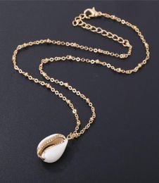 Fashion Natural ShellWrapped Gold Necklace for Women Natural Cowrie Shell Pendant With Double Bails Gold Trim Chain Necklace9214780