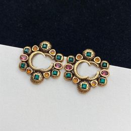 Stud Earrings Jewellery Luxury Letter G Fashion Colourful Gems Classic Grace Gold Tone Earring For Women Men Wedding Pary Gift D21090279R