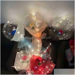 Party Decoration Led Luminous Balloon Transparent Clear Bobo Ball With Rose Bouquet Set Valentines Day Gift Birthdays Weddings Parti Dhlha