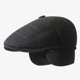 Berets Winter Men's Caps Plush Thickened Coldproof Earmuffs Hats Vintage Warm Golf Cap Middle Aged Elderly Dad's Cotton Hat