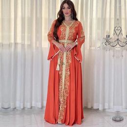 Ethnic Clothing Abayas For Women Eid Muslim Party Dress Abaya Emboridery Kaftan Long Sleeve V-neck Maxi Gowns Dubai