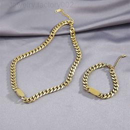 No Fade Hip Hops Real Gold Plated Titanium Steel Link Chain Choker Necklace Chunky Stainless Steel Cuban Chain Bracelet Set