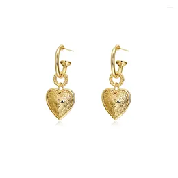 Dangle Earrings Carved Heart Drop Brass With 18K Gold Womem Jewelry Punk Party Gown Runway Rare Boucle Korean Japan INS Boho Top