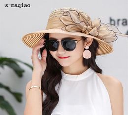 Elegant Caps Spring Summer Hat For Ladies Flower Bucket Hat Women Wide Brim AntiUV Straw Sun Hats Female Fedoras Hats177p6355492