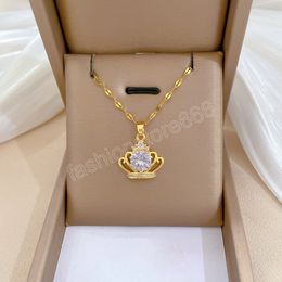 Classic Retro Charm Queen's Crown Micro-Inlaid Stainless Steel Necklace Exquisite Personalised Hollow Clavicle Chain