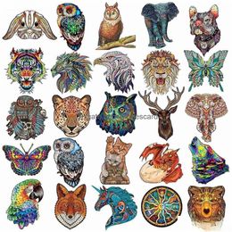 Puzzles Wooden Jigsaw Brightly Coloured Wolf Owl Eagle Cat Senior Animal Intellectual Toy For Adts Drop Delivery Dhinc