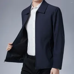 Men's Jackets Slim Men Polyester Soft Touching Father Male Coat With Pockets Solid Color For Cold Weather