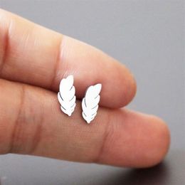 Everfast New Small Leather Stainless Steel Earrings Featured Leaf Stud Earrings Fashion Ear Jewelry Gift For Women Girls Men T117268U