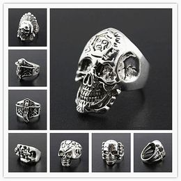 whole bulk lots 100pcs mix styles men's punk rock silver skull metal alloy polished Jewellery rings brand new2762