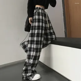 Women's Pants Xpqbb Oversize Drawstring Plaid Women Harajuku Black White Checked Wide Leg Trousers Woman 2023 Summer Hip Hop Loose