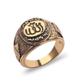 Cluster Rings Vintage Muslim Islamic Ring Alloy High Quality Men Statement Jewellery Middle East Arab Anel Hoop2255