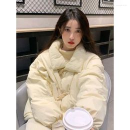 Women's Trench Coats Preppy Vintage Horn Buckle Cotton-padded Coat Women 2023 Winter Design Korean Version Thick Short Jacket