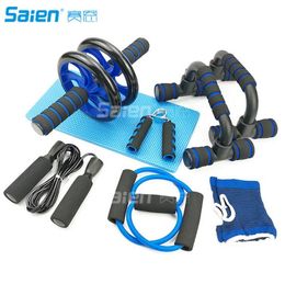 6in1 AB Wheel Roller Kit with PushUP Bar Hand Griper Jump Rope and Knee Pad Portable Equipment for Home Exercise Workout 2071230