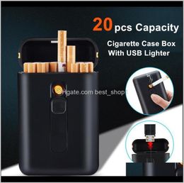 Cases 20Pcs Capacity Case With Usb Electronic Cigar Holder Lighter Regular Cigarette Gadgets For Men T200111 0Cdo 8Eqa14266215