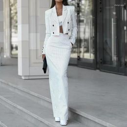 Two Piece Dress Women Skirt Suits Button Notched Blazer Jackets Crop Top Slim High Waist Long Skirts Pieces Set Y2K Office Lady Sets Outfits