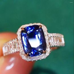 Cluster Rings LR2023 Blue Sapphire Ring 2.25ct Real Pure 18K Natural Unheat Royal Gemstone Diamonds Stone Female