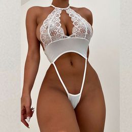 Sexy Bodysuits Lace Hollow Out See Through Lingerie Underwear Women Bandage Body Suit Mujer Halter Bodysuit Femme Outfit sexy