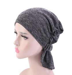 BeanieSkull Caps Soft Pure Color Long Tail Hijabs Cap Muslim Women039s Inner Hat Turban Folds Elastic Band Hair Loss Bonnet Ca1378286