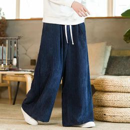 Mens Pants Oversized Tradition Casual Autumn Wide-leg Trousers Harajuku Corduroy Streetwear Straight Male Elastic Waist Loose