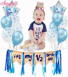 Party Decoration Half Birthday Decorations Ballons Kit My 12 Balloons Banner Hat 6 Months Old Baby Shower Birthay Supplies8694101