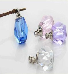 100pcslot 1015mm screw cap rhombus vial pendant pink Crystal Perfume bottle Necklace Pendant charms name or rice art G09274391105