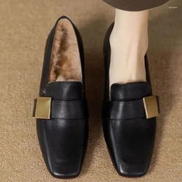 Dress Shoes Mid Heels Fur Loafers Women Warm Plush 2024 Winter Designer Work Chunky Boots Brand Elegant Pumps Zapatos Para Mujer