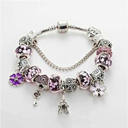 Whole-Charm Bracelet 925 Silver Pandor Bracelets Castle Beads Eiffel Tower pendant Bangle for gift Diy Jewellery Accessories wit254T