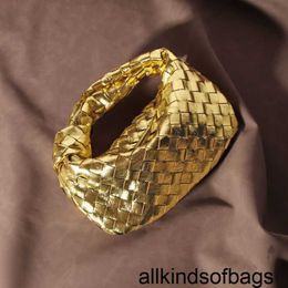 Knotted b Venetaabottegas Handbag Woven Bag Women's Carrying Dinner Bag Advanced Handbag Mini Gold Cloud Bag Soft Leather Dumplings Bag cy