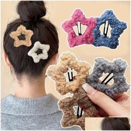 Other Fashion Accessories Lamb Wool Star Hair Clip Plush Pentagram Bb Snap Hairpin Barrettes Grip Winter Headwear Girls Y2K Accessorie Dhvt4