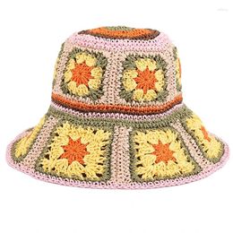Berets Colourful Patchwork Bucket Hat Hand Crochet Flowers Fisherman Beach