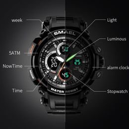 SMAEL Sport Watch for Men New Dual Time Display Male Clock Waterproof THOCK Resistant Wristwatch Digital 1708351P