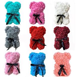 Soap Foam Bear 25cm Roses Teddy Bear Rose Flower Artificial New Year Gifts for Women Valentines Gift Christmas2021