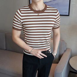 Men's T Shirts 2023 Summer Classic Striped T-shirt Round Neck Cotton Short Sleeve Embroidered Business Casual Men