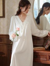 Women's Sleepwear Long-sleeved Nightgown Dress Women Spring French Lace Temperament Long Cotton Pyjamas Can Be Worn Outside Homewear