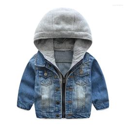 Jackets Children's Clothing Boy Jacket Spring Autumn Denim Stitching Hooded Toddler Coat Kids Boys Clothes 2 5 6 8 9 Years